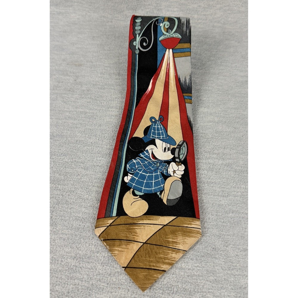Disney Mickey Mouse Detective Sherlock Holmes Necktie Mens Red Blue 4" Graphic